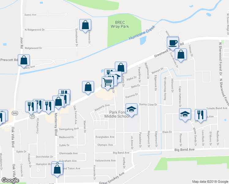map of restaurants, bars, coffee shops, grocery stores, and more near 4006 Platt Dr in Baton Rouge