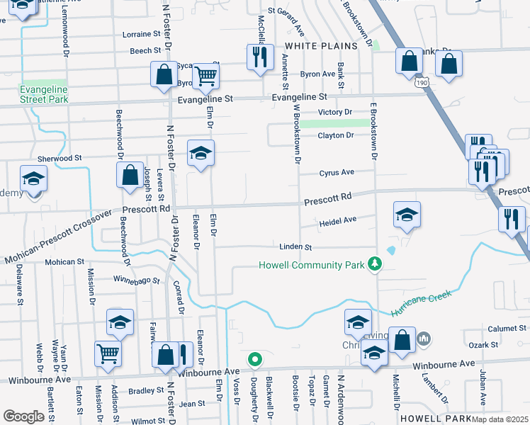 map of restaurants, bars, coffee shops, grocery stores, and more near 5520 Prescott Road in Baton Rouge