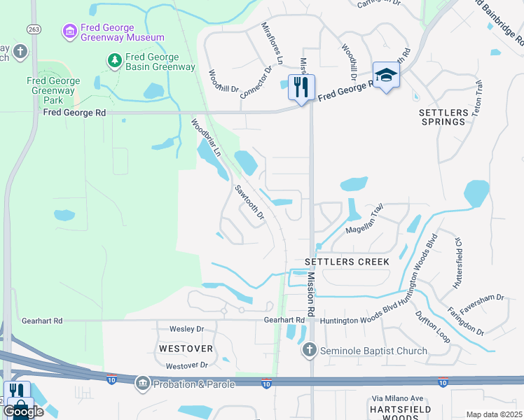 map of restaurants, bars, coffee shops, grocery stores, and more near 3309 Sawtooth Drive in Tallahassee