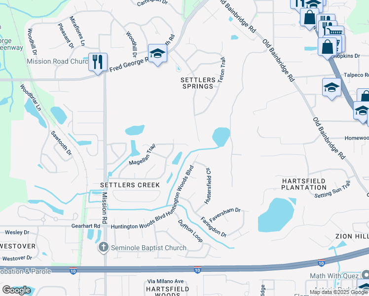 map of restaurants, bars, coffee shops, grocery stores, and more near 3845 Magellan Court in Tallahassee