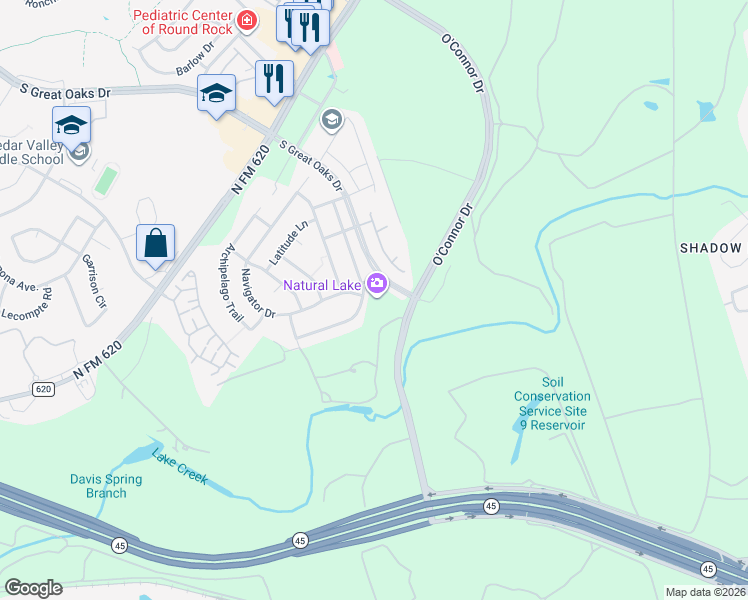 map of restaurants, bars, coffee shops, grocery stores, and more near 401 Southern Cross Drive in Austin
