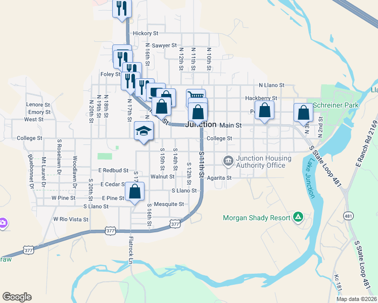 map of restaurants, bars, coffee shops, grocery stores, and more near 1198 Oak St in Junction