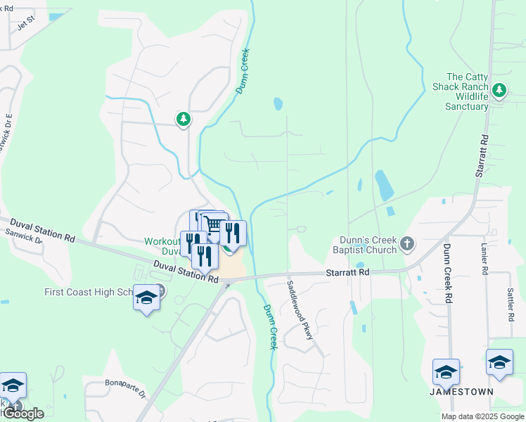 map of restaurants, bars, coffee shops, grocery stores, and more near 13822 Webb Road in Jacksonville