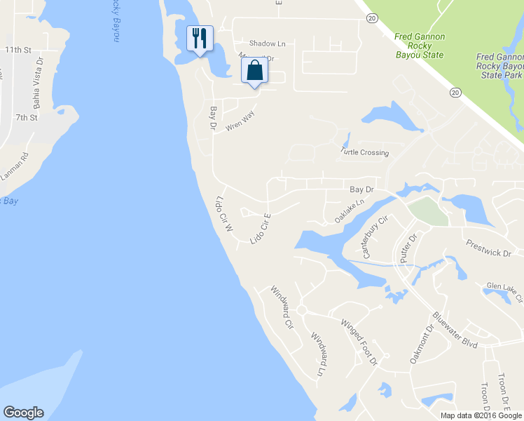 map of restaurants, bars, coffee shops, grocery stores, and more near 200 Capri Cove West in Niceville