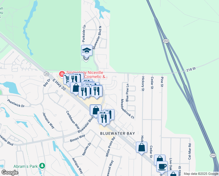 map of restaurants, bars, coffee shops, grocery stores, and more near 217 Parkwood Circle in Niceville