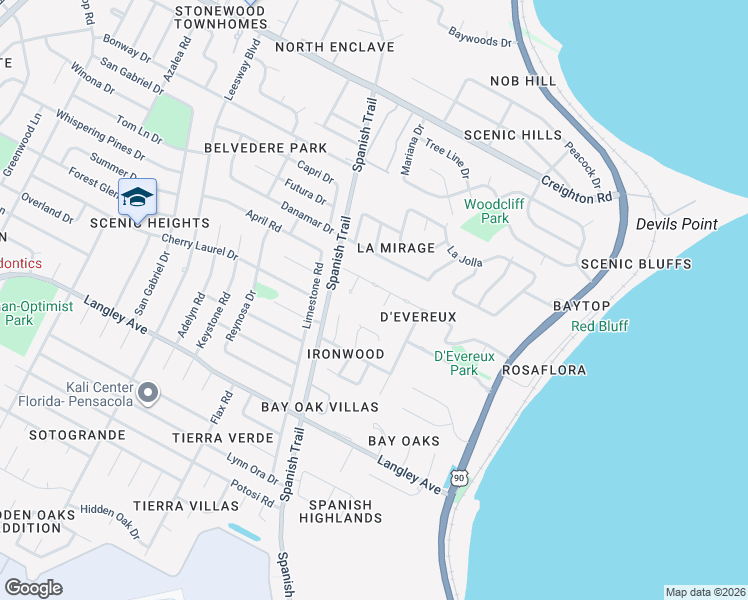 map of restaurants, bars, coffee shops, grocery stores, and more near 4359 Devereux Circle in Pensacola