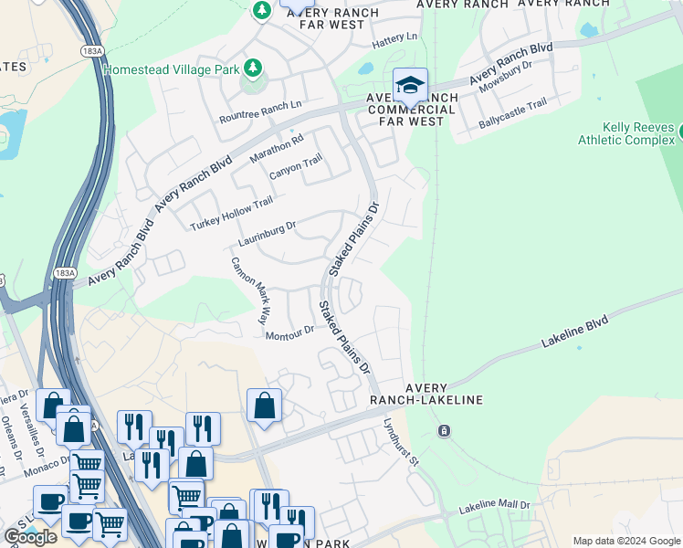 map of restaurants, bars, coffee shops, grocery stores, and more near 10612 Wills Loop in Austin