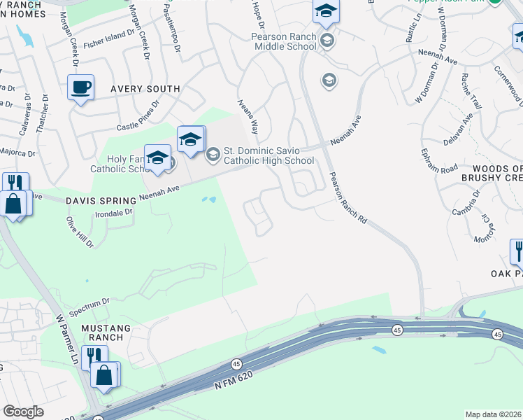 map of restaurants, bars, coffee shops, grocery stores, and more near 14700 Stillman Bend in Austin