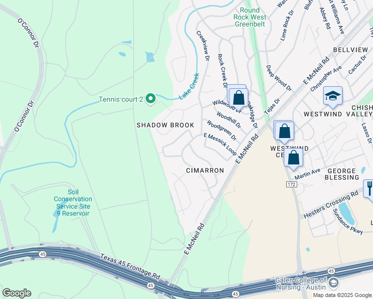 map of restaurants, bars, coffee shops, grocery stores, and more near 2407 West Messick Loop in Round Rock