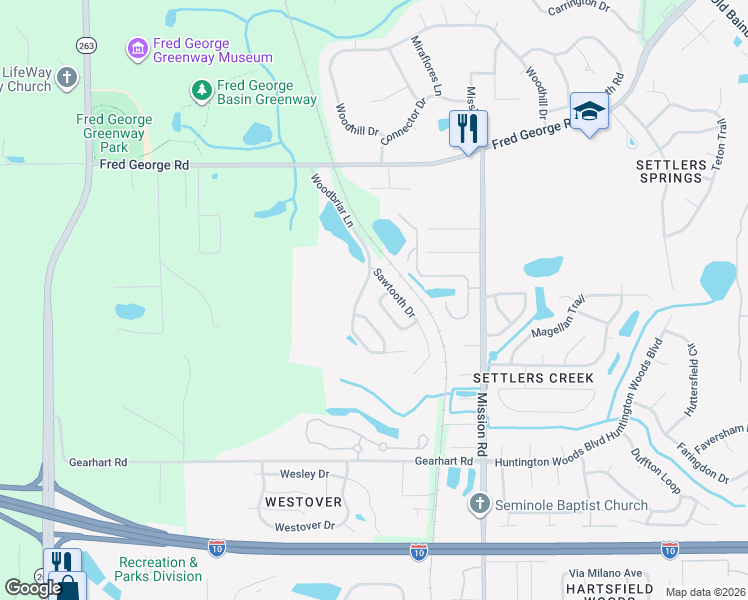 map of restaurants, bars, coffee shops, grocery stores, and more near 3383 Woodbriar Lane in Tallahassee