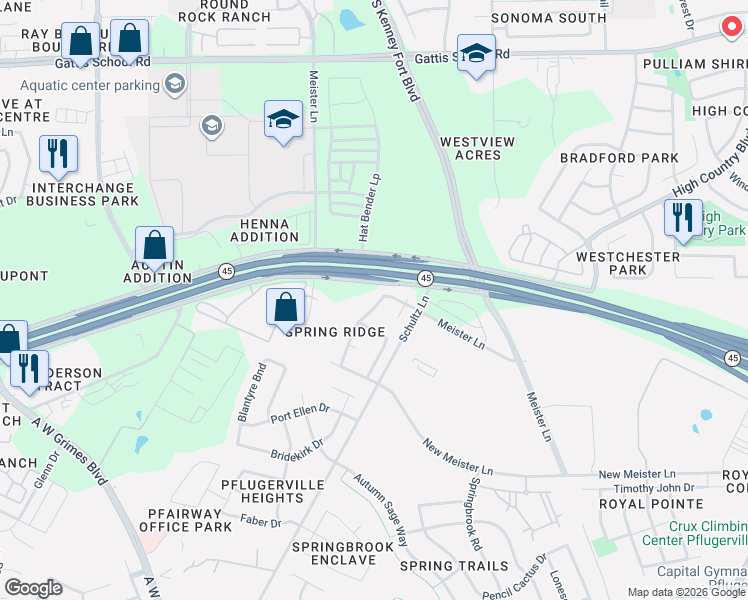 map of restaurants, bars, coffee shops, grocery stores, and more near 1610 Diana Drive in Round Rock