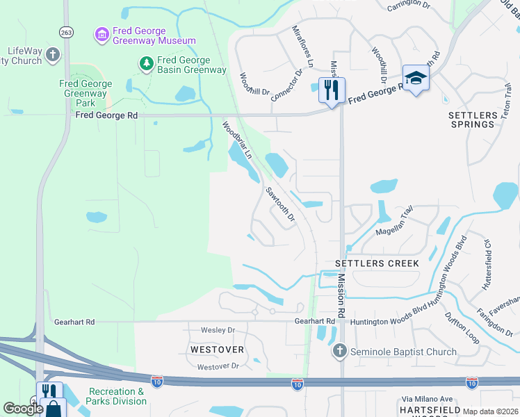 map of restaurants, bars, coffee shops, grocery stores, and more near 3383 Woodbriar Lane in Tallahassee