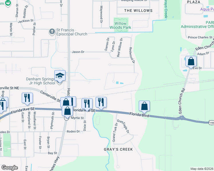 map of restaurants, bars, coffee shops, grocery stores, and more near 9185 Cypress Lake Drive in Denham Springs