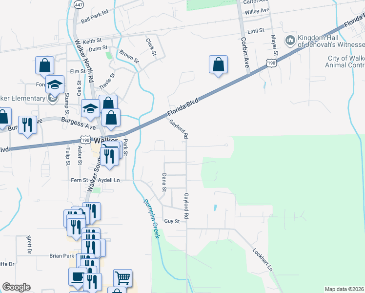 map of restaurants, bars, coffee shops, grocery stores, and more near 13927 Achord Lane in Walker