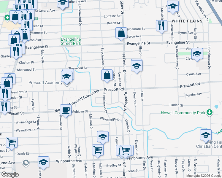 map of restaurants, bars, coffee shops, grocery stores, and more near 4756 Prescott Road in Baton Rouge