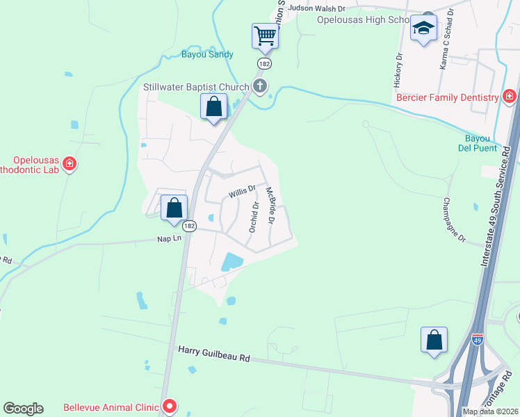 map of restaurants, bars, coffee shops, grocery stores, and more near 100-498 Orchid Dr in Opelousas