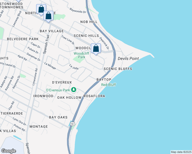map of restaurants, bars, coffee shops, grocery stores, and more near 6455 Scenic Highway in Pensacola