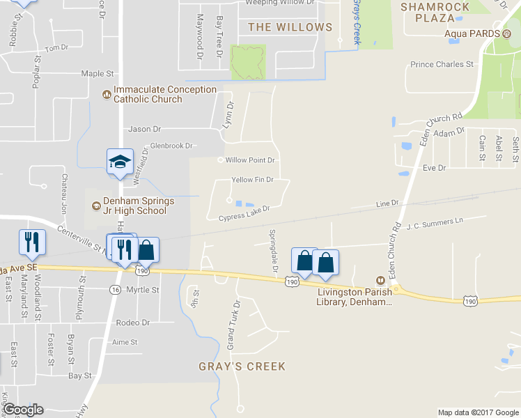map of restaurants, bars, coffee shops, grocery stores, and more near 9185 Cypress Lake Drive in Denham Springs