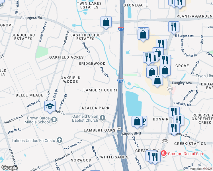 map of restaurants, bars, coffee shops, grocery stores, and more near 594 Shiloh Drive in Pensacola