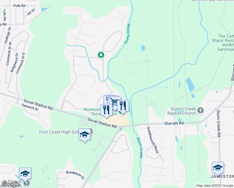 map of restaurants, bars, coffee shops, grocery stores, and more near 13947 Summer Breeze Drive East in Jacksonville