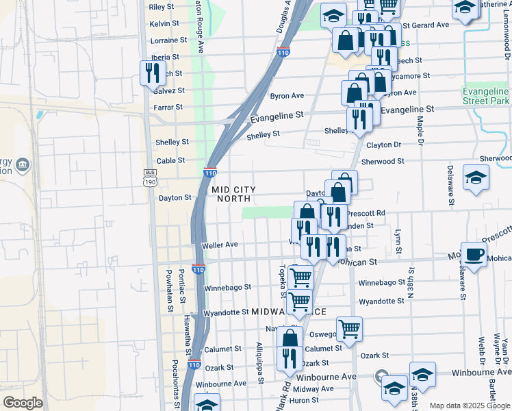 map of restaurants, bars, coffee shops, grocery stores, and more near 4214 Alliquippa Street in Baton Rouge