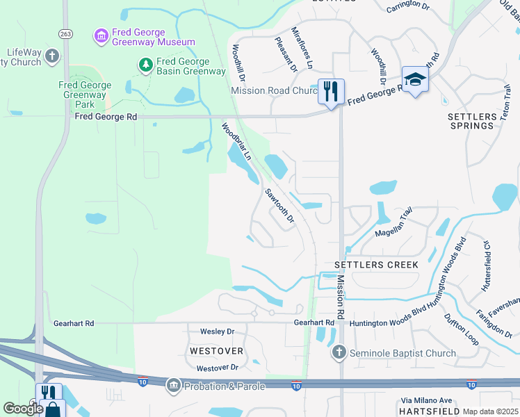 map of restaurants, bars, coffee shops, grocery stores, and more near 3383 Woodbriar Lane in Tallahassee