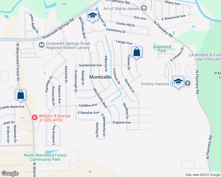 map of restaurants, bars, coffee shops, grocery stores, and more near 12328 Cardigan Avenue in Baton Rouge
