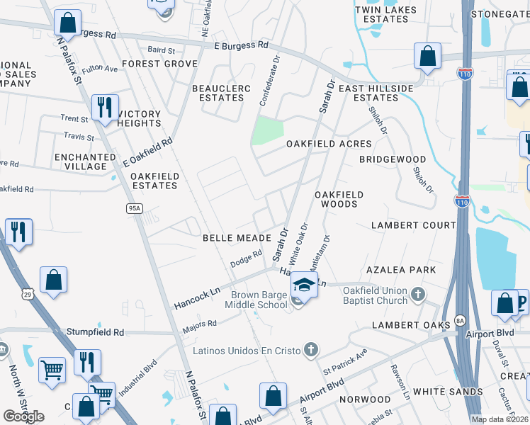 map of restaurants, bars, coffee shops, grocery stores, and more near 101 Czar Lane in Pensacola