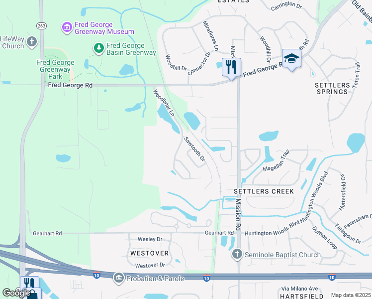 map of restaurants, bars, coffee shops, grocery stores, and more near 3383 Woodbriar Lane in Tallahassee