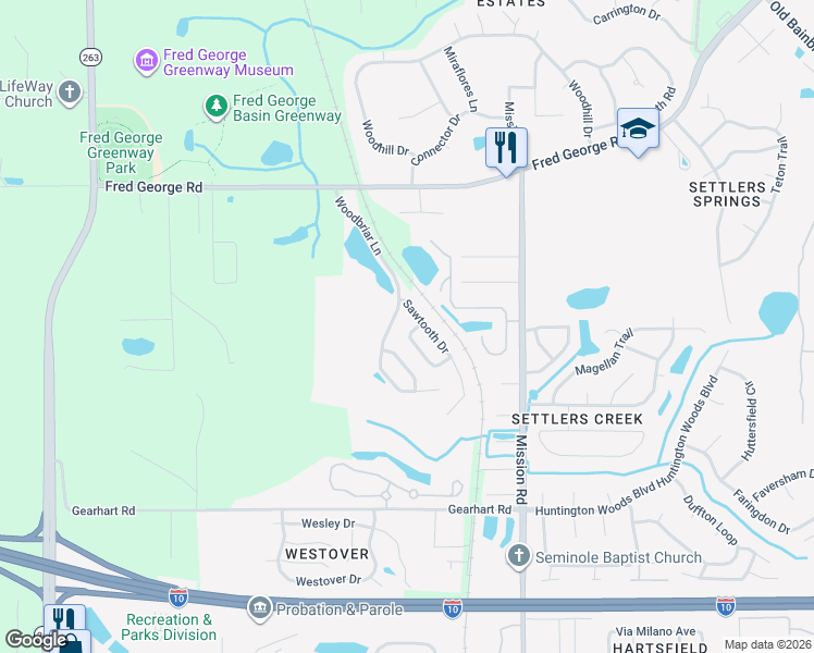 map of restaurants, bars, coffee shops, grocery stores, and more near 3383 Woodbriar Lane in Tallahassee