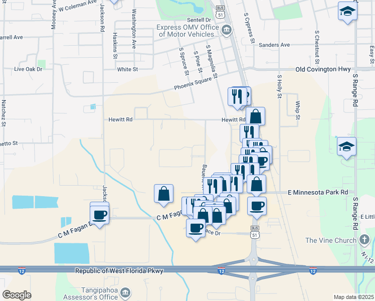 map of restaurants, bars, coffee shops, grocery stores, and more near 428-1310 Bauerle Rd in Hammond