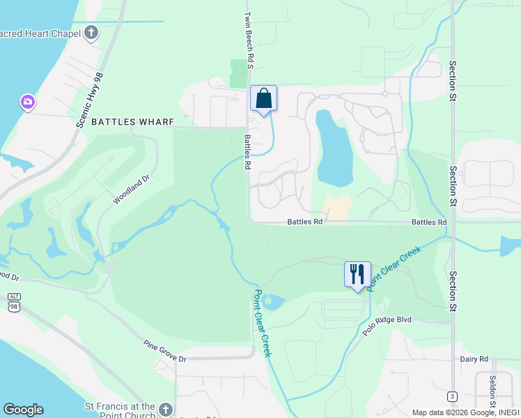 map of restaurants, bars, coffee shops, grocery stores, and more near 111 Mulberry Lane in Fairhope