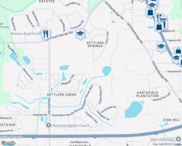 map of restaurants, bars, coffee shops, grocery stores, and more near 3845 Magellan Court in Tallahassee