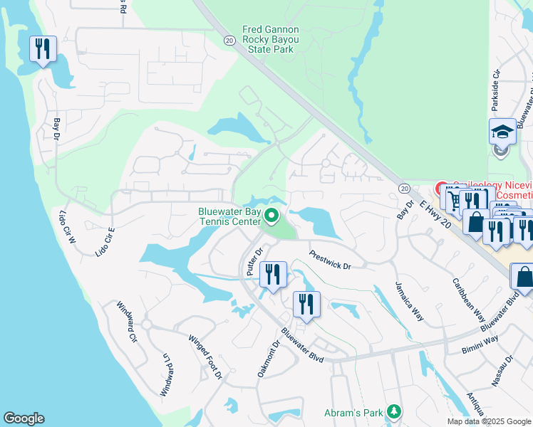 map of restaurants, bars, coffee shops, grocery stores, and more near 403 Westlake Court in Niceville