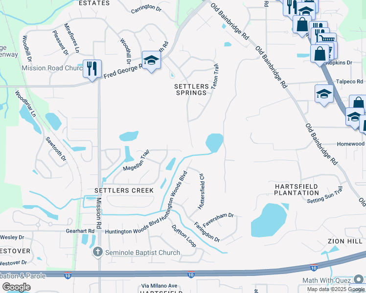 map of restaurants, bars, coffee shops, grocery stores, and more near 3845 Magellan Court in Tallahassee