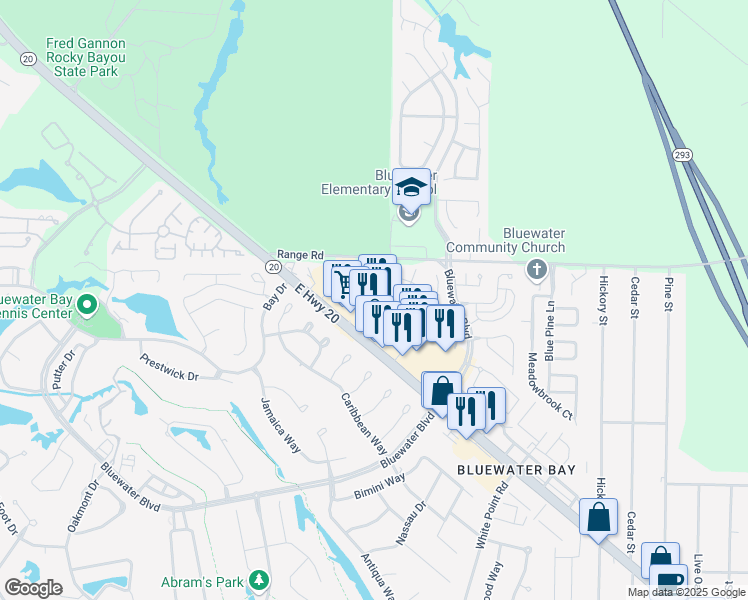 map of restaurants, bars, coffee shops, grocery stores, and more near 1505 Merchants Way in Niceville