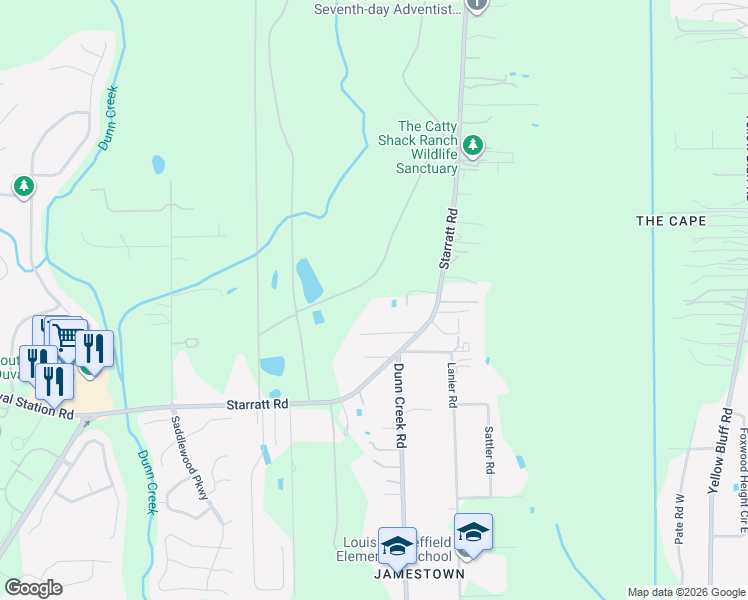map of restaurants, bars, coffee shops, grocery stores, and more near 1433 Junior Road in Jacksonville