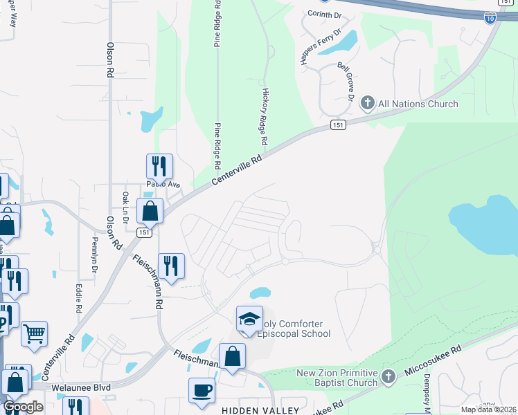 map of restaurants, bars, coffee shops, grocery stores, and more near 2880 Blue Blossom Trail in Tallahassee