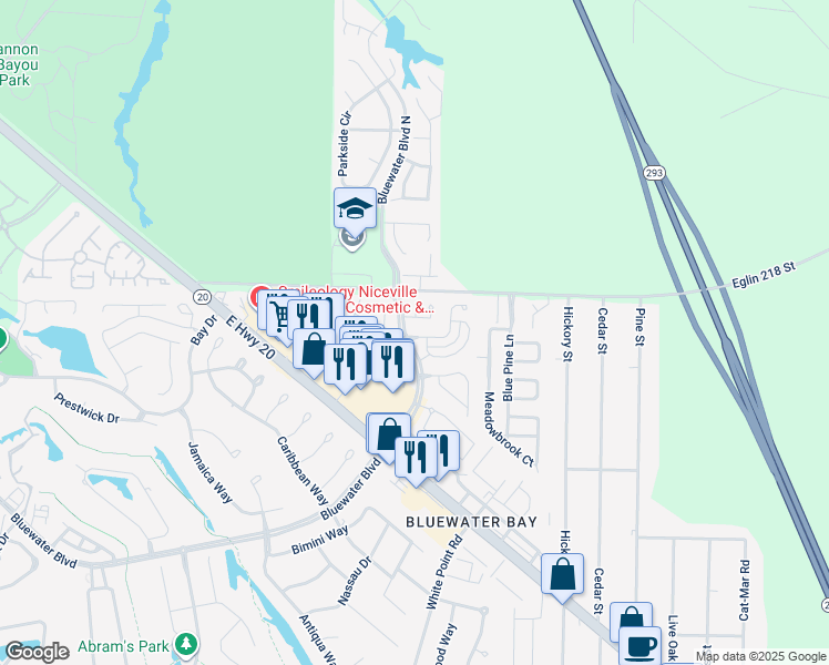 map of restaurants, bars, coffee shops, grocery stores, and more near 101 Parkwood Drive in Niceville