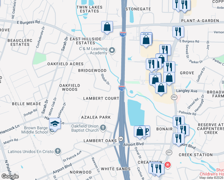 map of restaurants, bars, coffee shops, grocery stores, and more near 576 Shiloh Drive in Pensacola