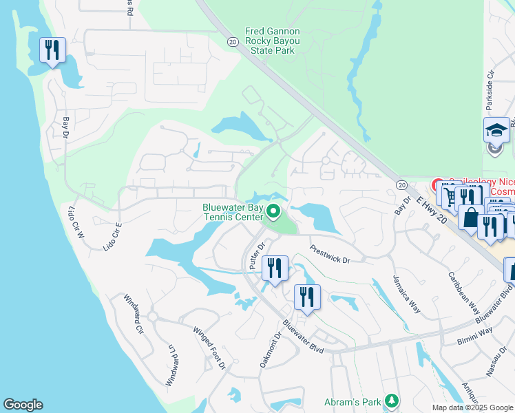map of restaurants, bars, coffee shops, grocery stores, and more near 403 Westlake Court in Niceville