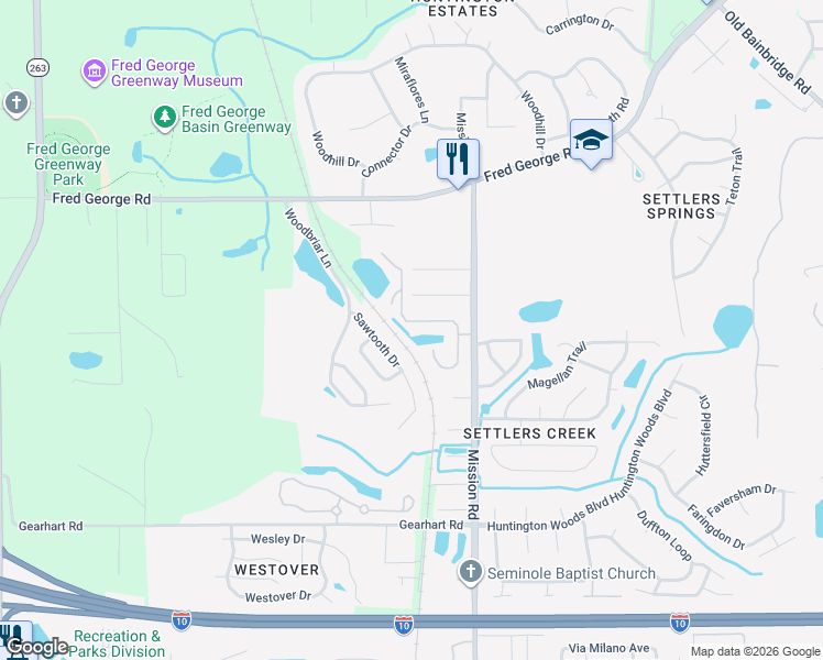 map of restaurants, bars, coffee shops, grocery stores, and more near 4193 Mission Trace Boulevard in Tallahassee