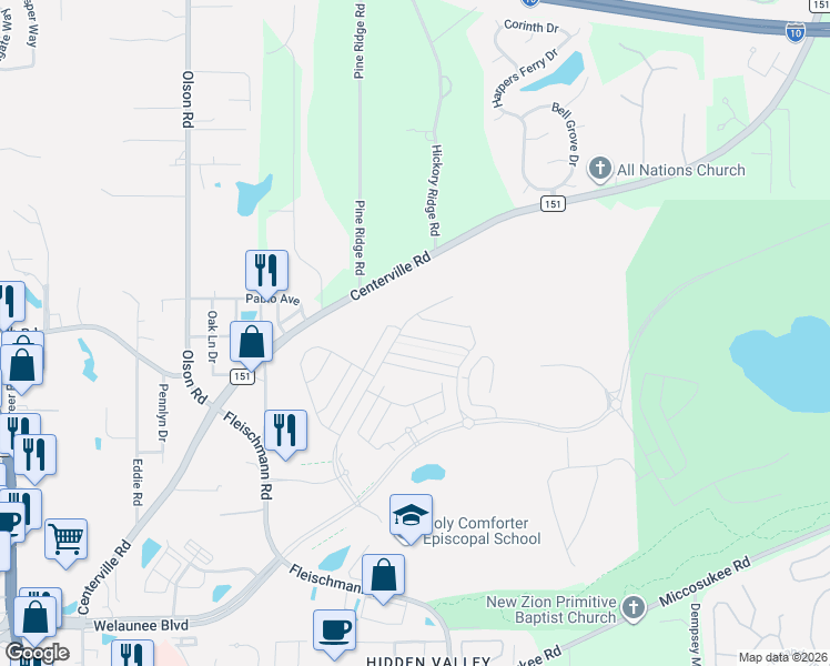 map of restaurants, bars, coffee shops, grocery stores, and more near 2880 Blue Blossom Trail in Tallahassee