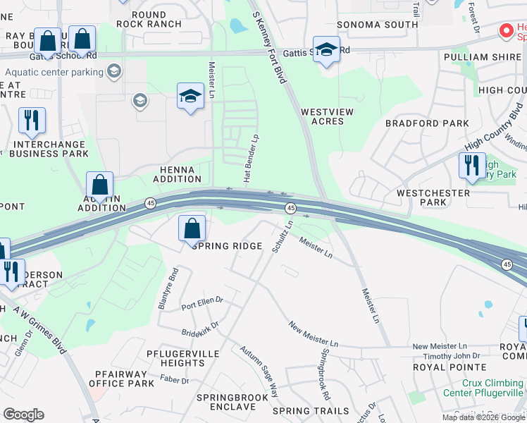 map of restaurants, bars, coffee shops, grocery stores, and more near 1610 Diana Drive in Round Rock