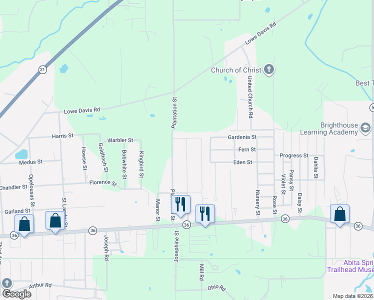 map of restaurants, bars, coffee shops, grocery stores, and more near 72405 Homestead Street in Covington