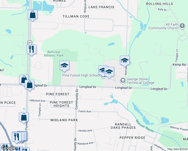 map of restaurants, bars, coffee shops, grocery stores, and more near in Pensacola