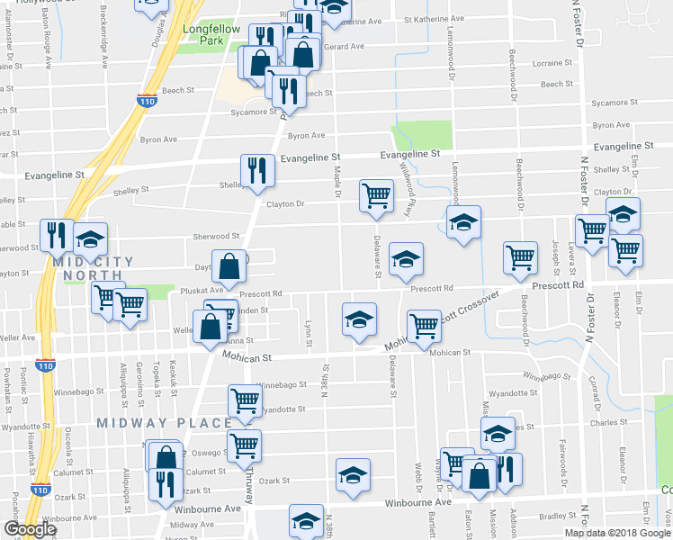map of restaurants, bars, coffee shops, grocery stores, and more near 4209 Maple Drive in Baton Rouge