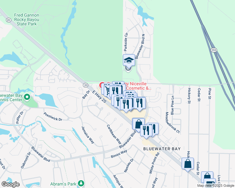 map of restaurants, bars, coffee shops, grocery stores, and more near 1503 Merchants Way in Niceville