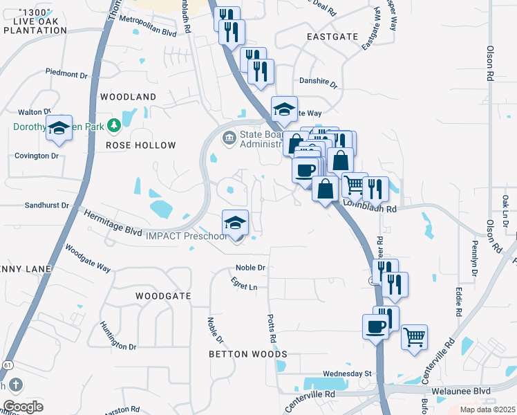 map of restaurants, bars, coffee shops, grocery stores, and more near 1950 North Point Boulevard in Tallahassee