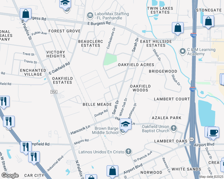 map of restaurants, bars, coffee shops, grocery stores, and more near 5924 Count Road in Pensacola